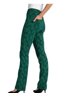Betabrand Green Cabana Leaf Palm Print Straight Leg Trousers Dress Yoga Pants S